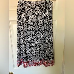 J. Jill Leaf Print Side Slit Midi Skirt Black Pink NWT